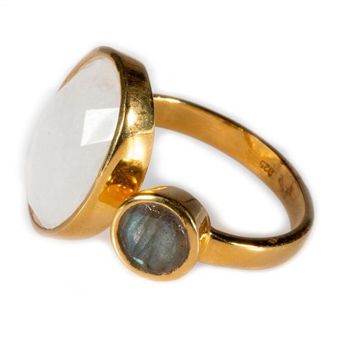 Labradorite, moonstone and vermeil silver ring