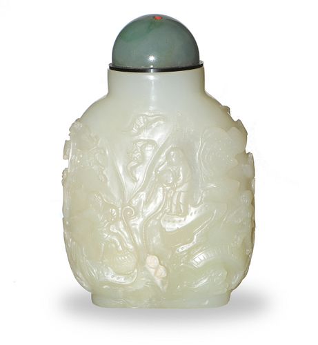 Chinese Carved White Jade Snuff Bottle, 18-19th Century