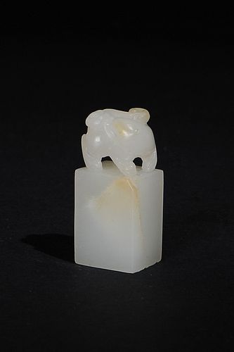 Chinese White Jade Seal with Lion, 18/19th Century