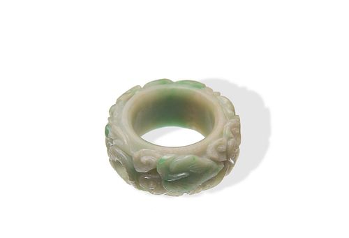 Chinese Jadeite Carved Ring, 19th Century