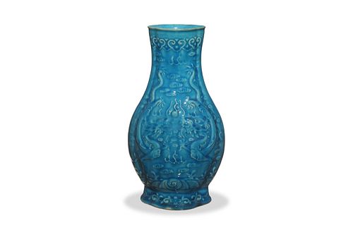 Chinese Blue Glazed Dragon Vase, 19th Century