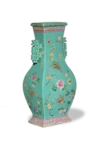 Chinese Turquoise Famille Rose Vase, Republic