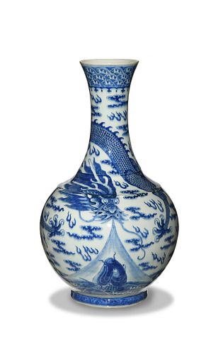 Chinese Blue and White Dragon Vase, 19th Century