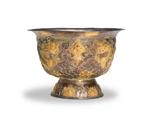 Chinese Export Gilt Silver Dragon Bowl, 19th Century