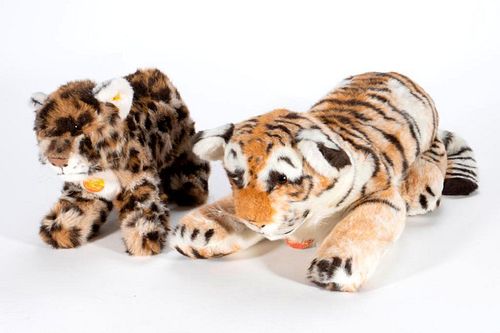 Large Steiff Leopard and Tiger, Lot of 2