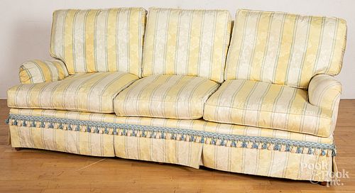 Pair of silk upholstered sofas, 86" w. Provenance