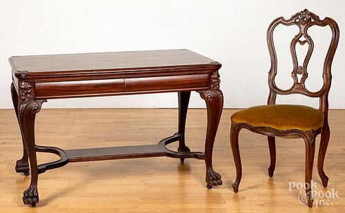 Victorian mahogany desk and chair, 28" h., 45 1/2