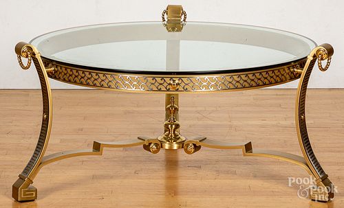 Bronze coffee table, with glass top, 21" h., 38"