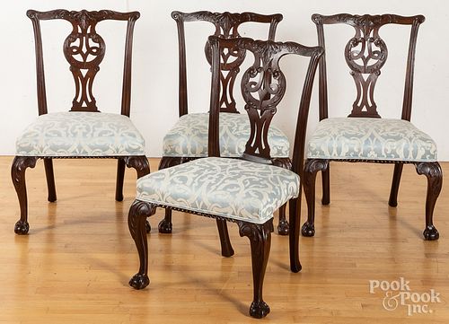 Set of four Chippendale style carved mahogany din