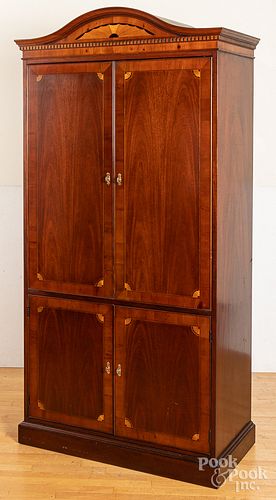 Inlaid mahogany entertainment cabinet, 85" h., 39