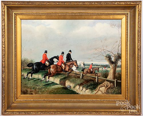 Contemporary oil on canvas English fox hunt, sign