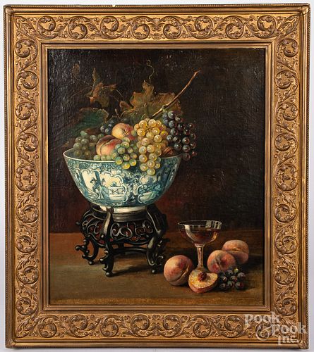 Continental oil on canvas still life with fruit,