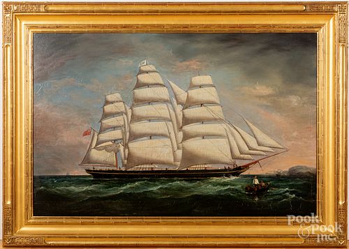 Large oil on canvas ship portrait, 19th c., 34" x