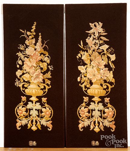 Pair of needlework panels, early 20th c., 51 1/2"