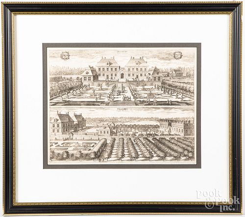 Three early birds-eye engravings of estates and g