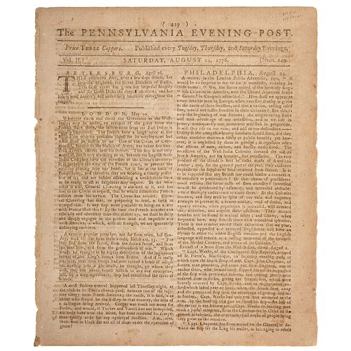 Prisoner Exchange Between Generals Washington and Howe Covered in Pennsylvania Evening Post, 1776