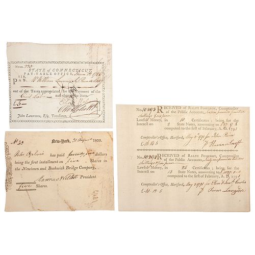 Documents Signed by Revolutionary War and Political Leaders, Incl. Oliver Wolcott and Samuel Wyllys