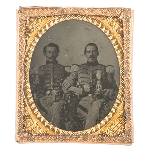 Sixth Plate Ambrotype Portrait of Two 5th New York Militiamen Posed with Shakos