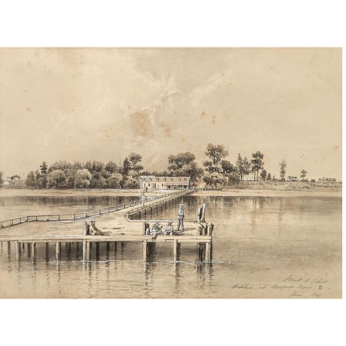 Gouache Depicting Seamen on a Dock at Newport News, VA, June 1861 by Frank H. Schell