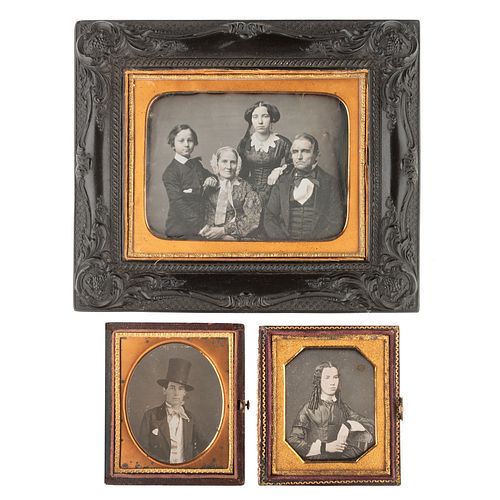 Half Plate Daguerreotype Portrait of a Charming Family Housed in Very Very Rare Wall Frame, Plus 