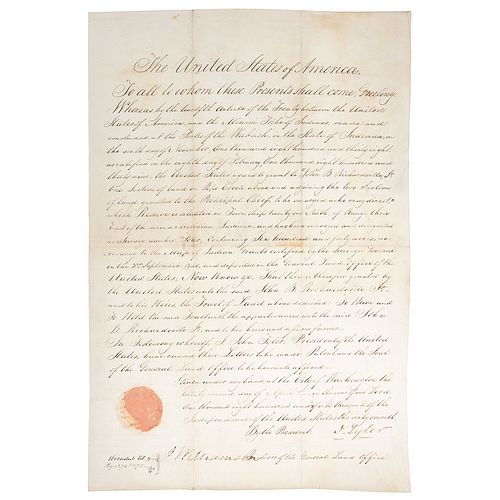 John Tyler Signed  Miami Indian Tribal Land Grant to John Richardville, Jr., 1843