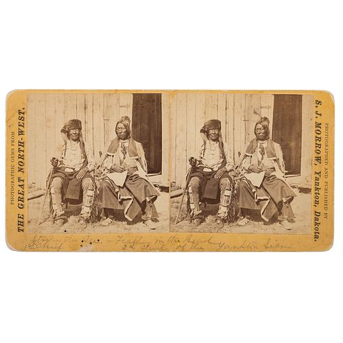 S.J. Morrow Stereoview of Two Yankton Sioux Chiefs Struck by the Ree and Feather in the Head
