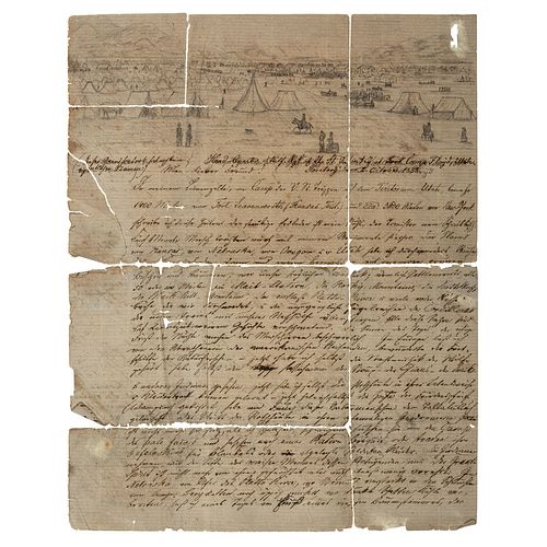 Letter and Sketch from Camp Floyd, Utah, 1858, by German Immigrant and Artist Private Henry Sommer, Incl. Mormon and American Indian Content