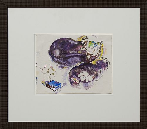 Walter Anderson (1903-1965, Mississippi), "Eggplants," 20th c., watercolor and graphite, signed "WA" in a circle lower right, presented in a textured 