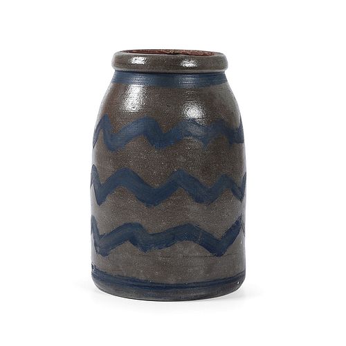 A One Gallon Pennsylvania Cobalt Striped Stoneware Canning Jar