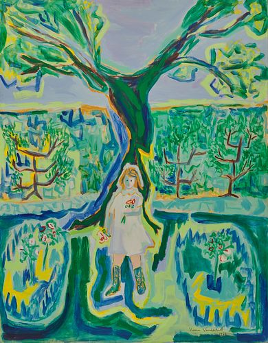 GLORIA VANDERBILT, (American, 1924-2019), Girl in a Garden, 1965
