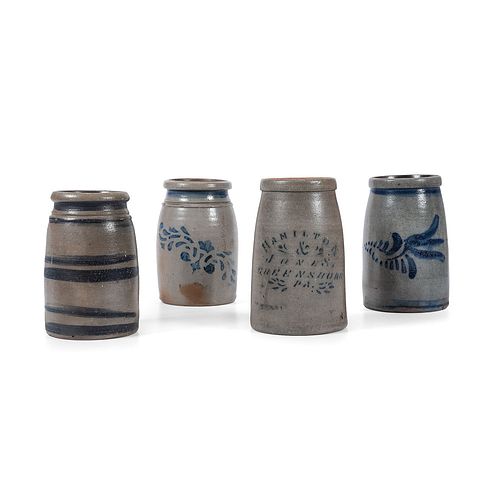 Four Cobalt-Decorated Pennsylvania Stoneware Canning Jars