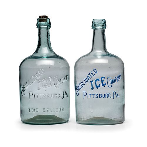Two Consolidated Ice Company Molded Glass Two-Gallon Bottles
