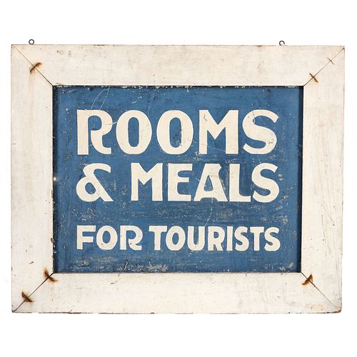 A Rooms and Meals Painted Metal Sign