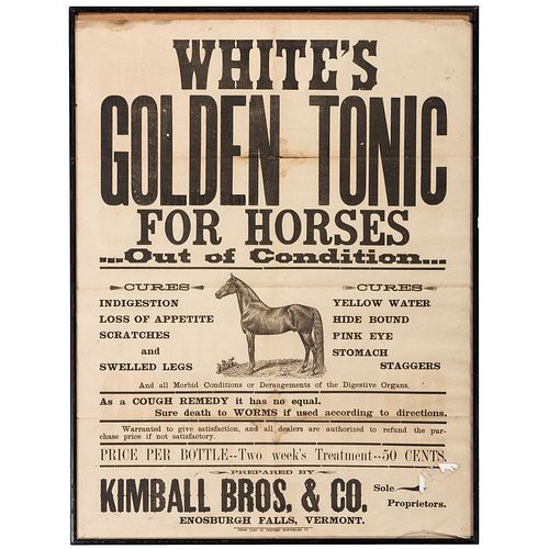 A Syracuse Plows Heavy Card Stock Sign and A White's Golden Tonic Advertising Poster