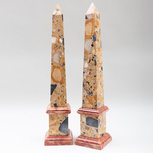 Pair of Breccia Marble Obelisks