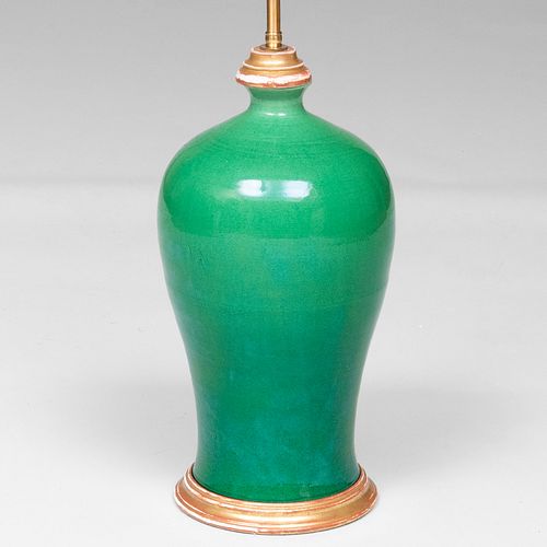 Chinese Apple Green Glazed Porcelain Vase Mounted as a Table Lamp