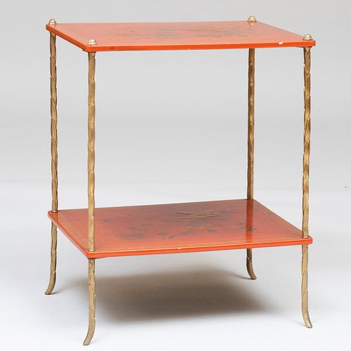 Chinese Style Gilt-Metal-Mounted Red Lacquer Two Tier Table