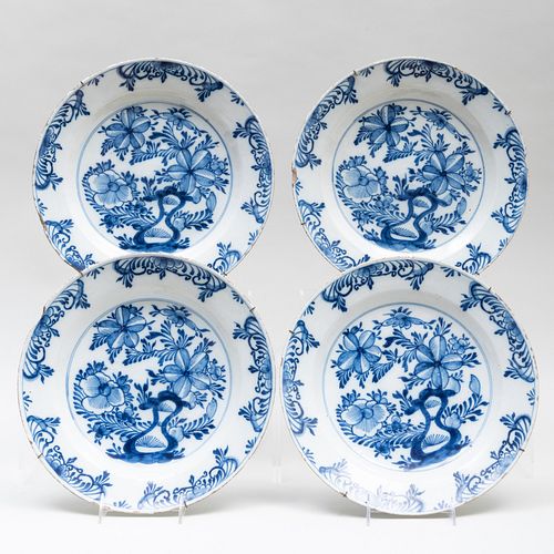 Set of Four Delft Blue and White Plates
