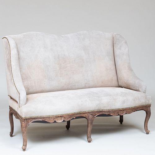 Early Louis XV Style Carved Oak Winged Settee