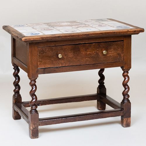 Dutch Oak and Tile Inset Work Table
