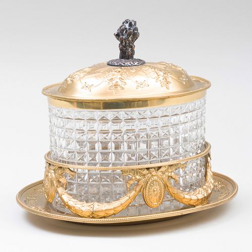 Continental Cut Glass and Gilt-Metal Biscuit Box and Stand