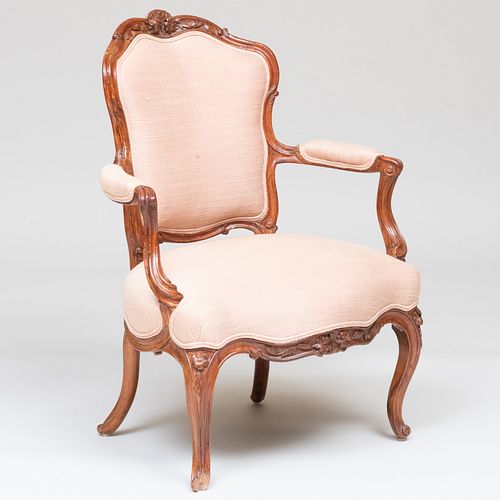 Louis XV Walnut and Stained Beechwood Fauteuil en Cabriolet