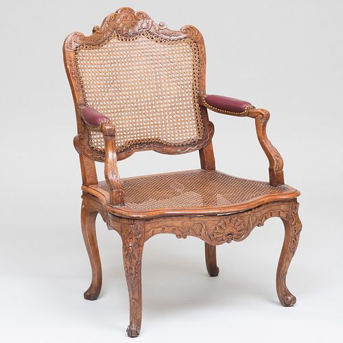 RÃ©gence Stained Beechwood and Caned Fauteuil en Cabriolet