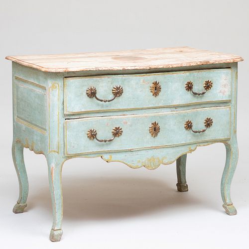 Italian Rococo Gilt-Metal-Mounted Blue Painted Commode