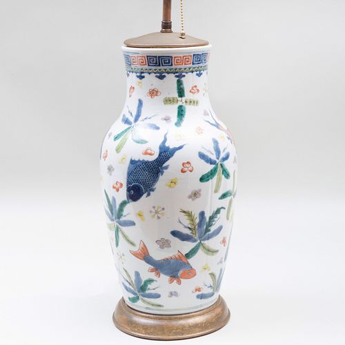 Chinese Export Famille Verte Porcelain Vase Mounted as a Lamp