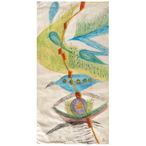 ALICE RAHON, Rocío y manchas solares, ca. 1950, Signed, Pastels and oil on amate paper, 72 x 37.2" (183 x 94.5 cm)