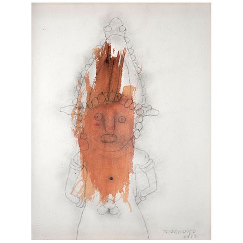RUFINO TAMAYO, Untitled, Arte Prehispánico de México, Signed and dated O-72, Graphite pencil and watercolor on paper, 12.4 x 9.5" (31.5 x 24.3 cm)