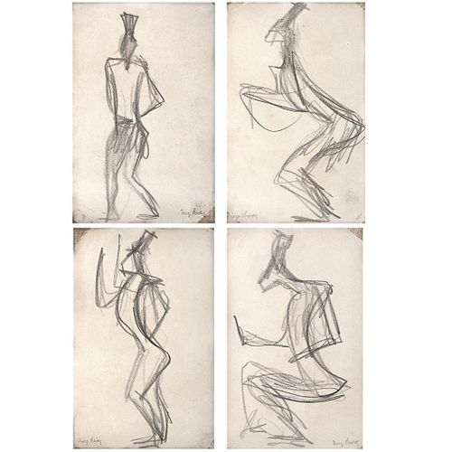 DIEGO RIVERA, 4 figuras, Signed, Graphite pencil on paper, 5.2 x 3.3" (13.3 x 8.5 cm) each, Pieces: 4 together