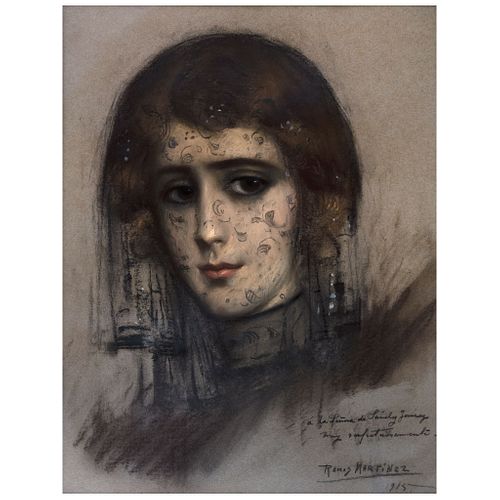 ALFREDO RAMOS MARTÍNEZ, Retrato de la Señora de Sánchez Juárez, Signed and dated 1915, Pastels on paper, 17.1 x 12.9" (43.5 x 33 cm), Document