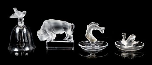 Four Lalique Molded and Frosted Glass Articles